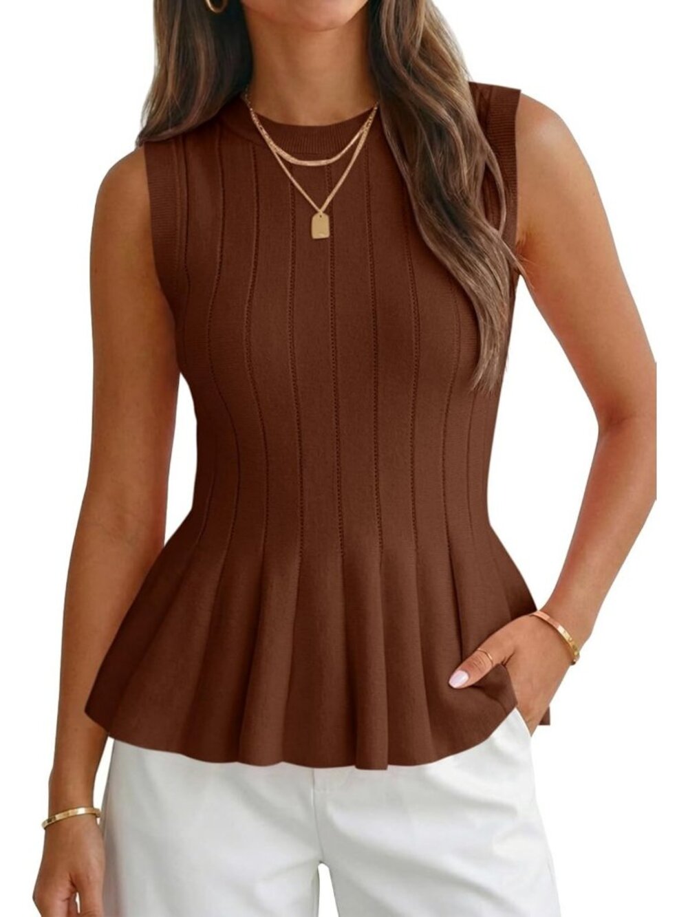 Women's Fitted Pleated Peplum Tank Top - Stylish Fall Sweater Blouse